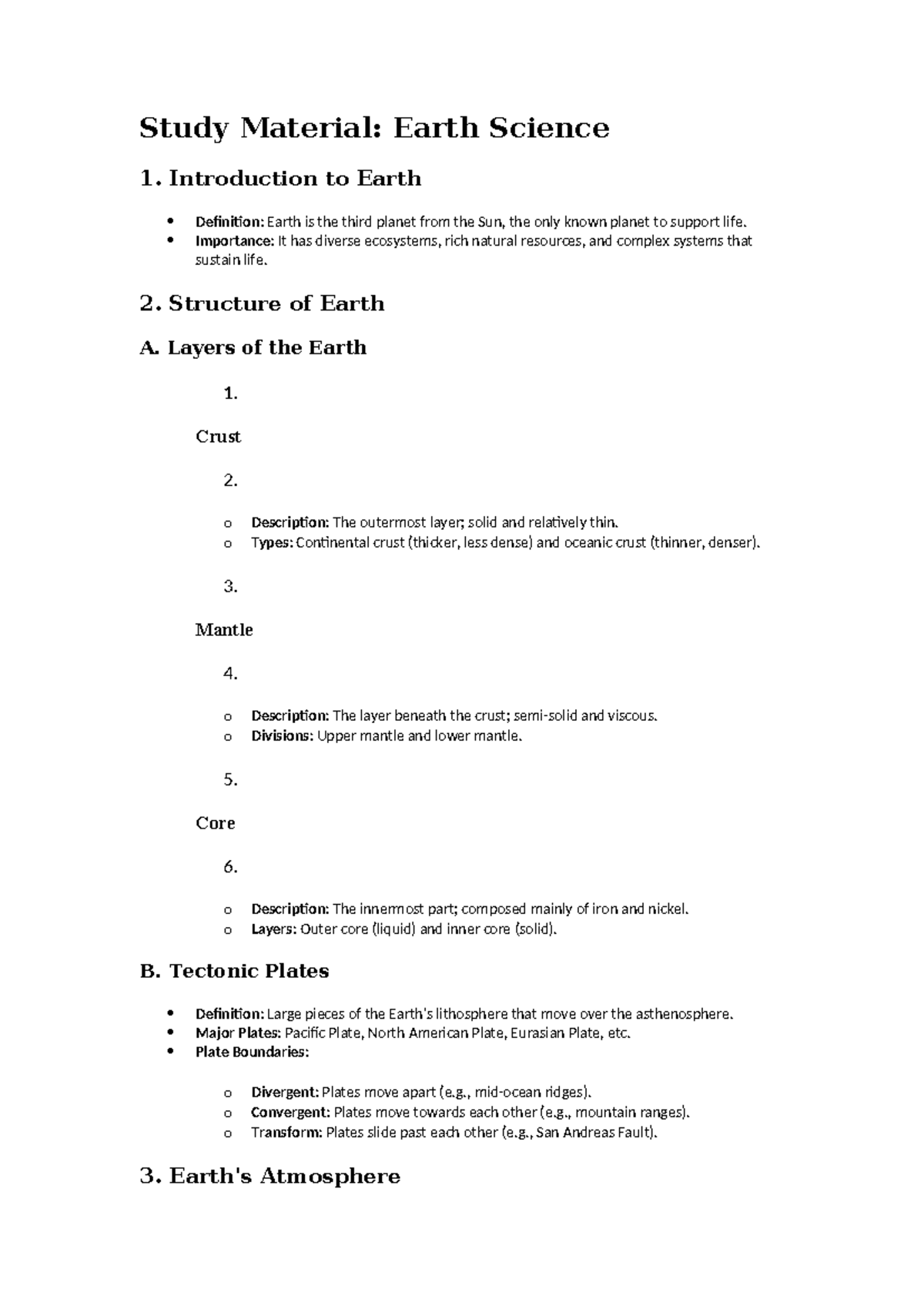 Earth Science - Introduction to Earth Definition: Earth is the third ...