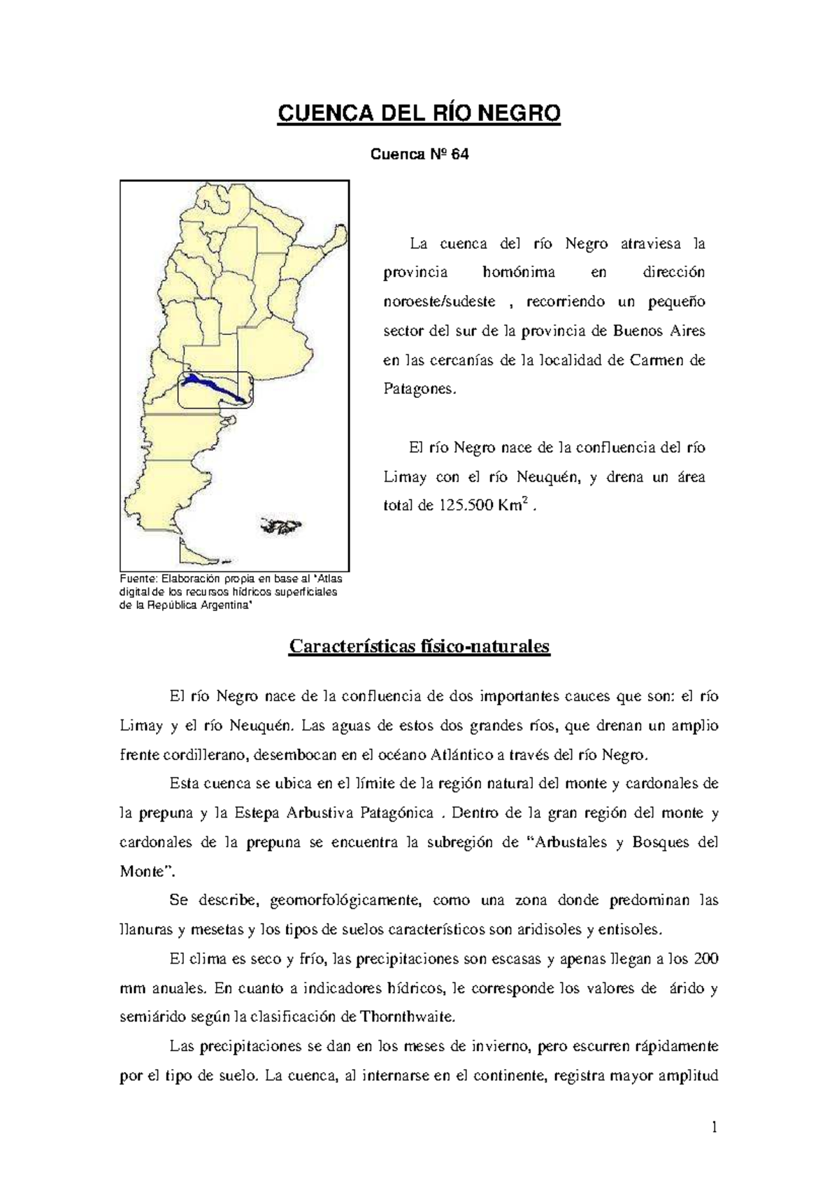 CUENCA DEL RÍO NEGRO: Características y Recursos Hídricos - Document Preview