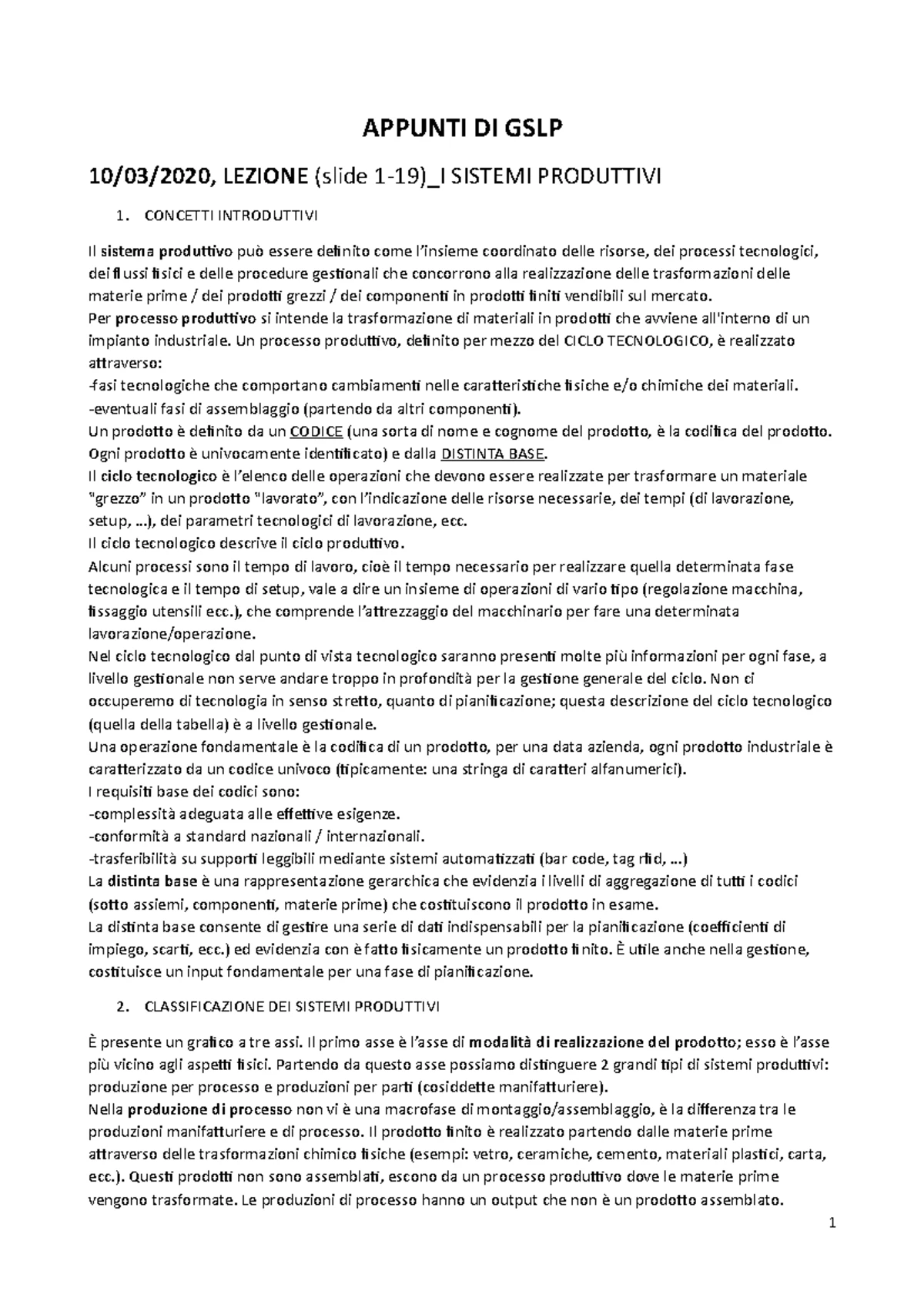 GSLP Riassunto - Appunti Lezione Sistemi Logistici e Produttivi - Studocu