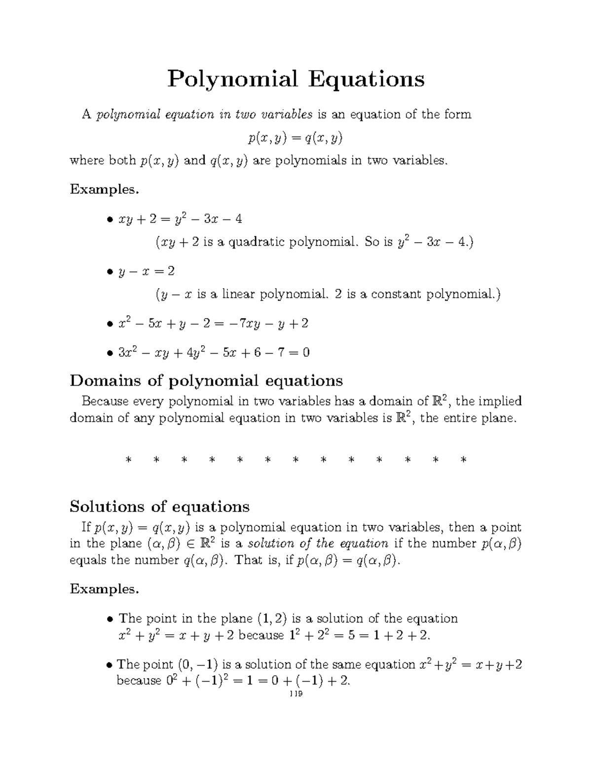 Polynomial Equations in Two Variables: Concepts and Solutions (MATH ...
