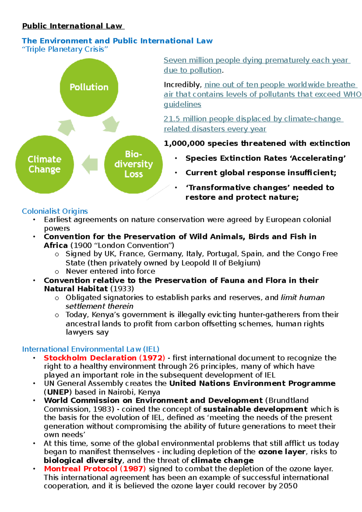 Week 11 - The Environment and Public International Law Overview - Studocu