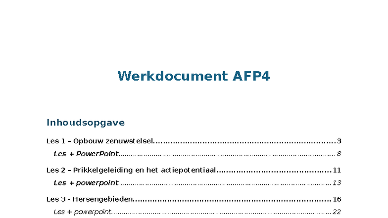 Werkdocument AFP4 - Lesvoorbereidingen en PowerPoints Zenuwstelsel ...