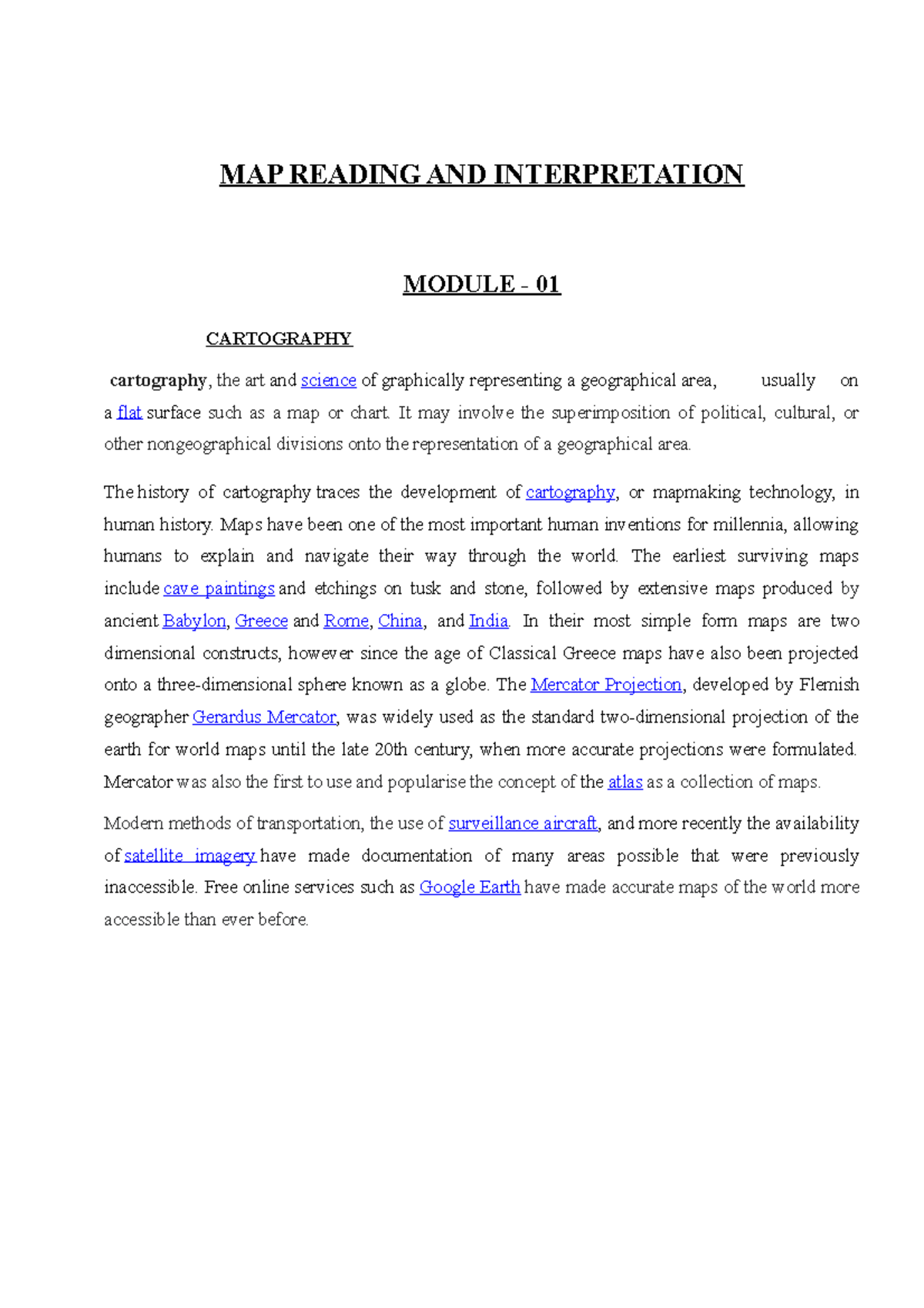 Module 1 - Lecture Notes on Cartography and Map Interpretation - Studocu