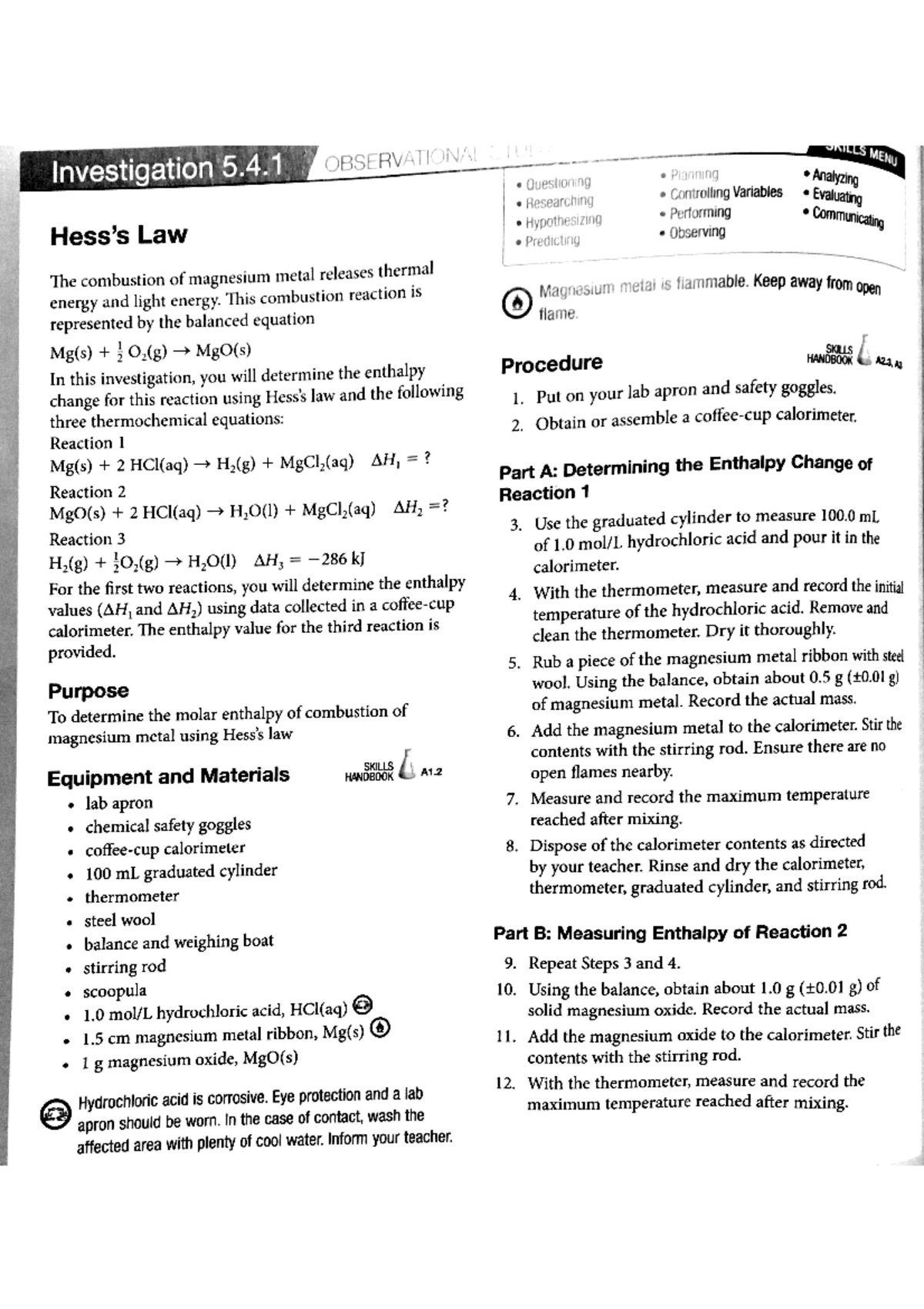 Lab Procedure from text - Investigation 5.4 OBSERVATIONAL BILLS ...