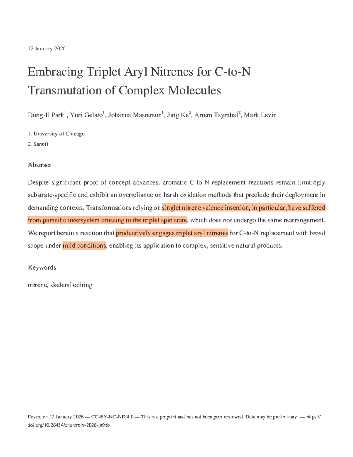 Chem 101: Embracing Triplet Aryl Nitrenes for Complex Molecule ...