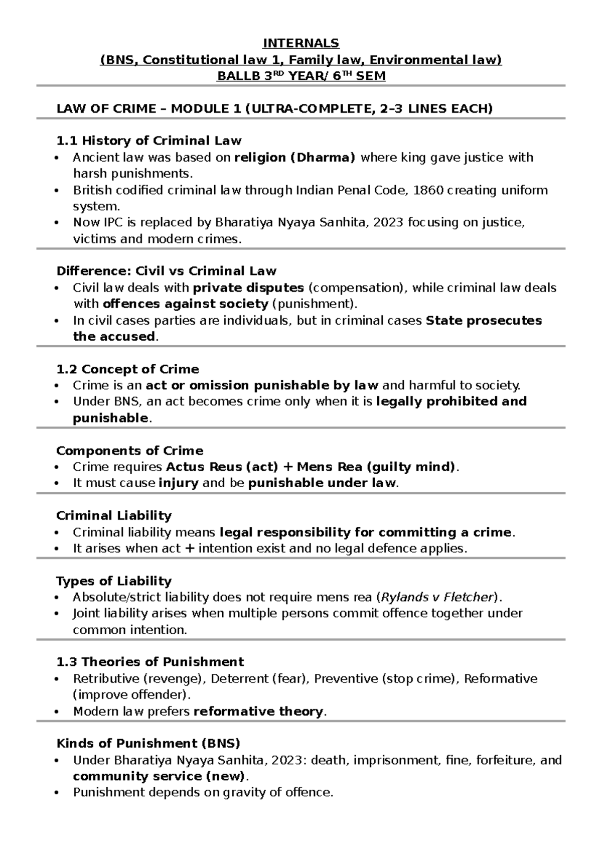BNS BALLB 3RD 6TH SEM INTERNALS: LAW OF CRIME & CONSTITUTIONAL LAW ...