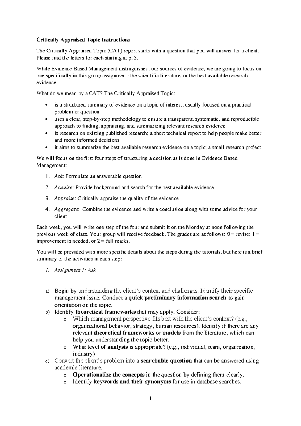 Critically Appraised Topic (CAT) Assignment Instructions 2526 - Studeersnel