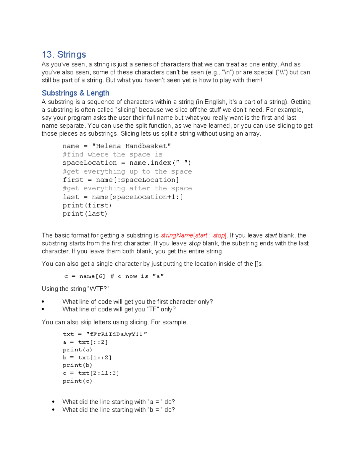 13 Strings - Chapter 13 Practice Problems and Activities Guide - Studocu