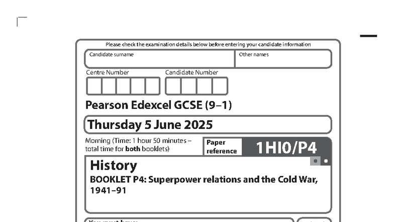 Cold War History Exam Paper P4: Superpower Relations (2025) - Document Preview