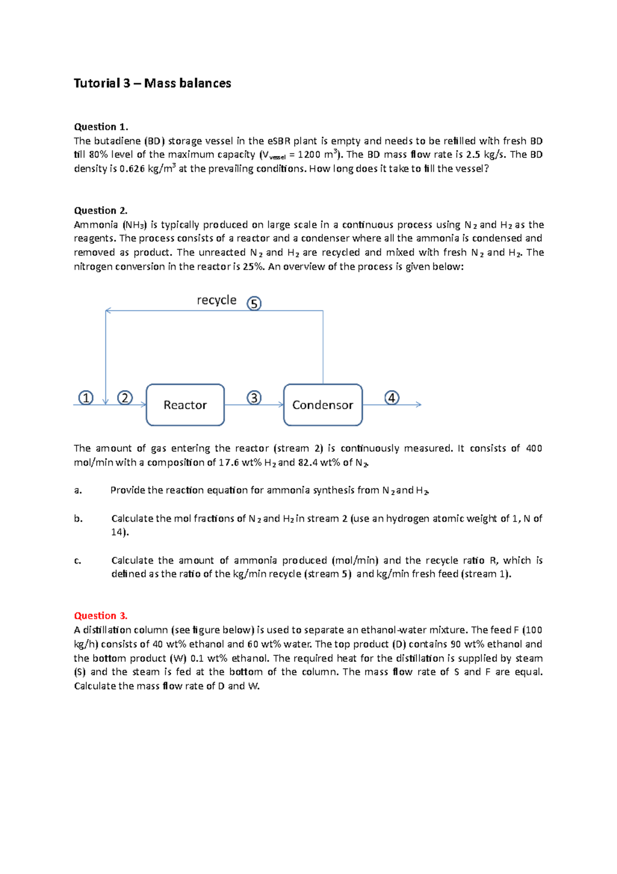 Mass Balances Tutorial 3: Final Exam Questions & Solutions - Studeersnel