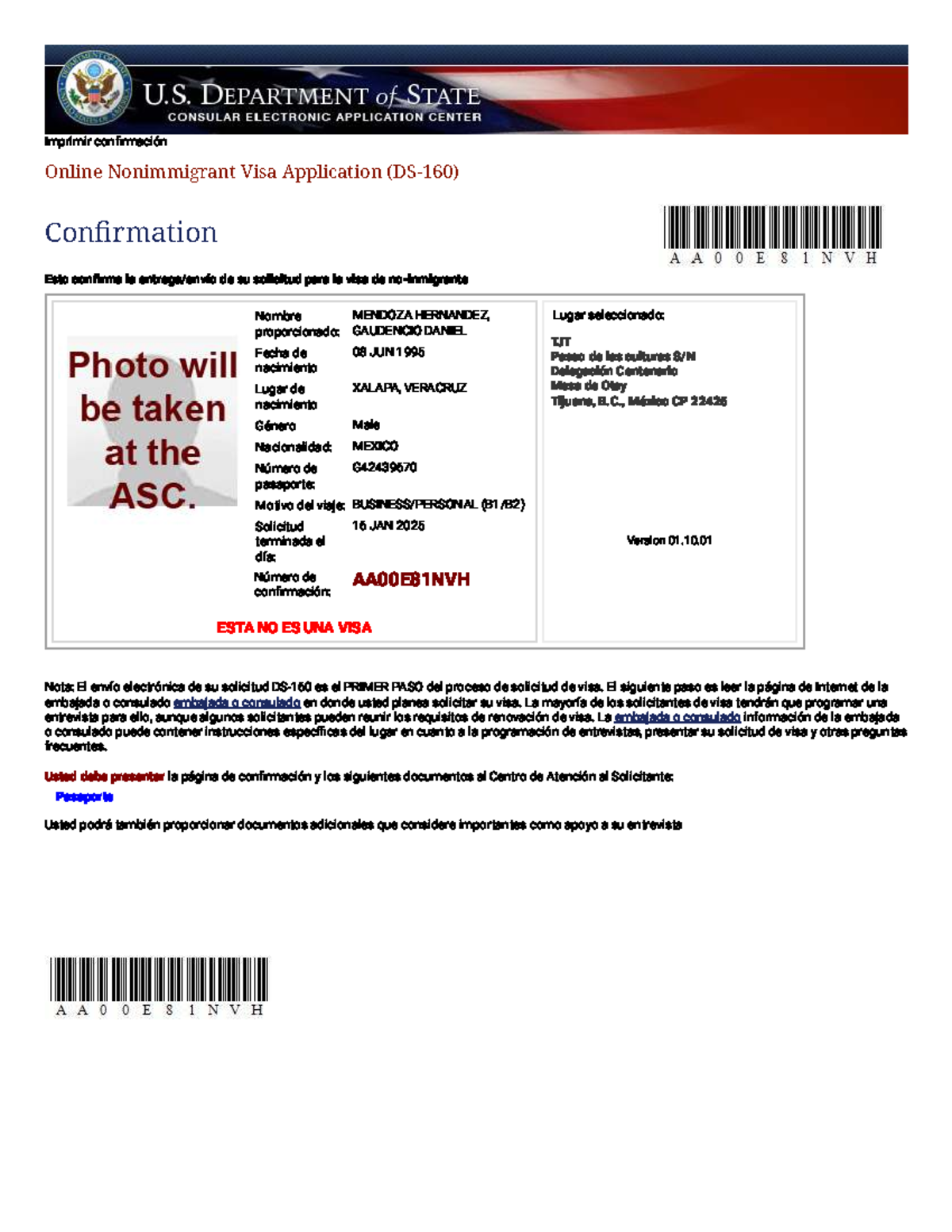 Nonimmigrant Visa Confirmation Page - DS-160 Application Details - Studocu