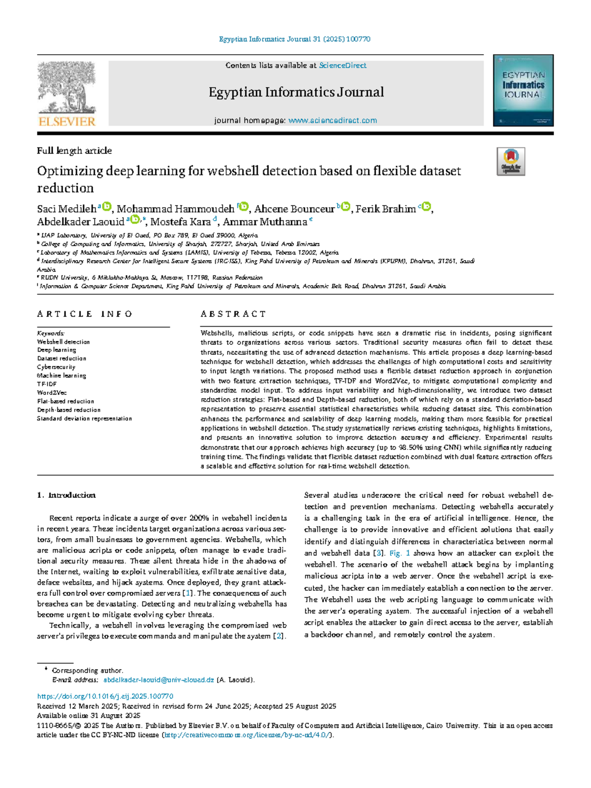 Optimizing Deep Learning for Webshell Detection: A Dataset Reduction ...