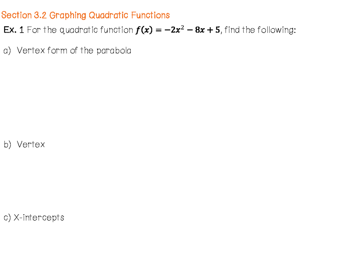 3.2 Lecture Notes on Graphing Quadratic Functions - Studocu