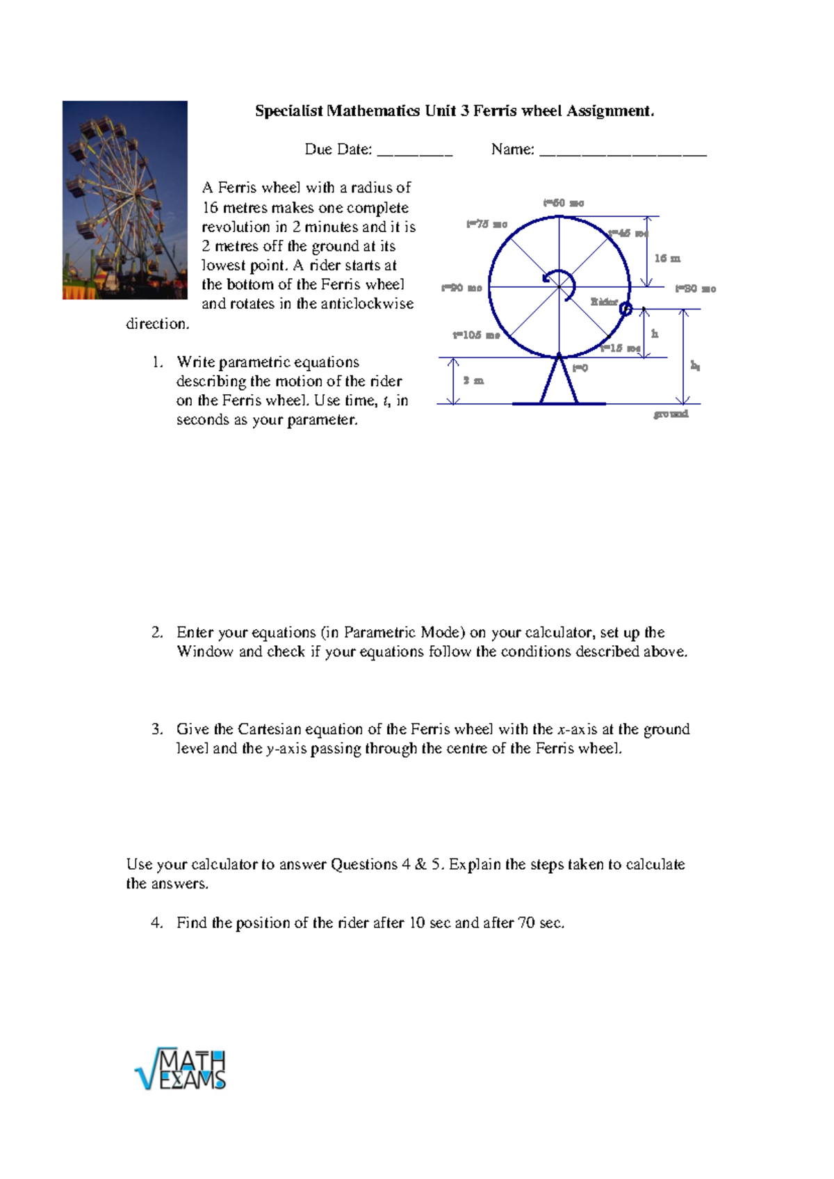 2015 MATHEMATICS Unit 3 Ferris Wheel Assignment Analysis - Studocu