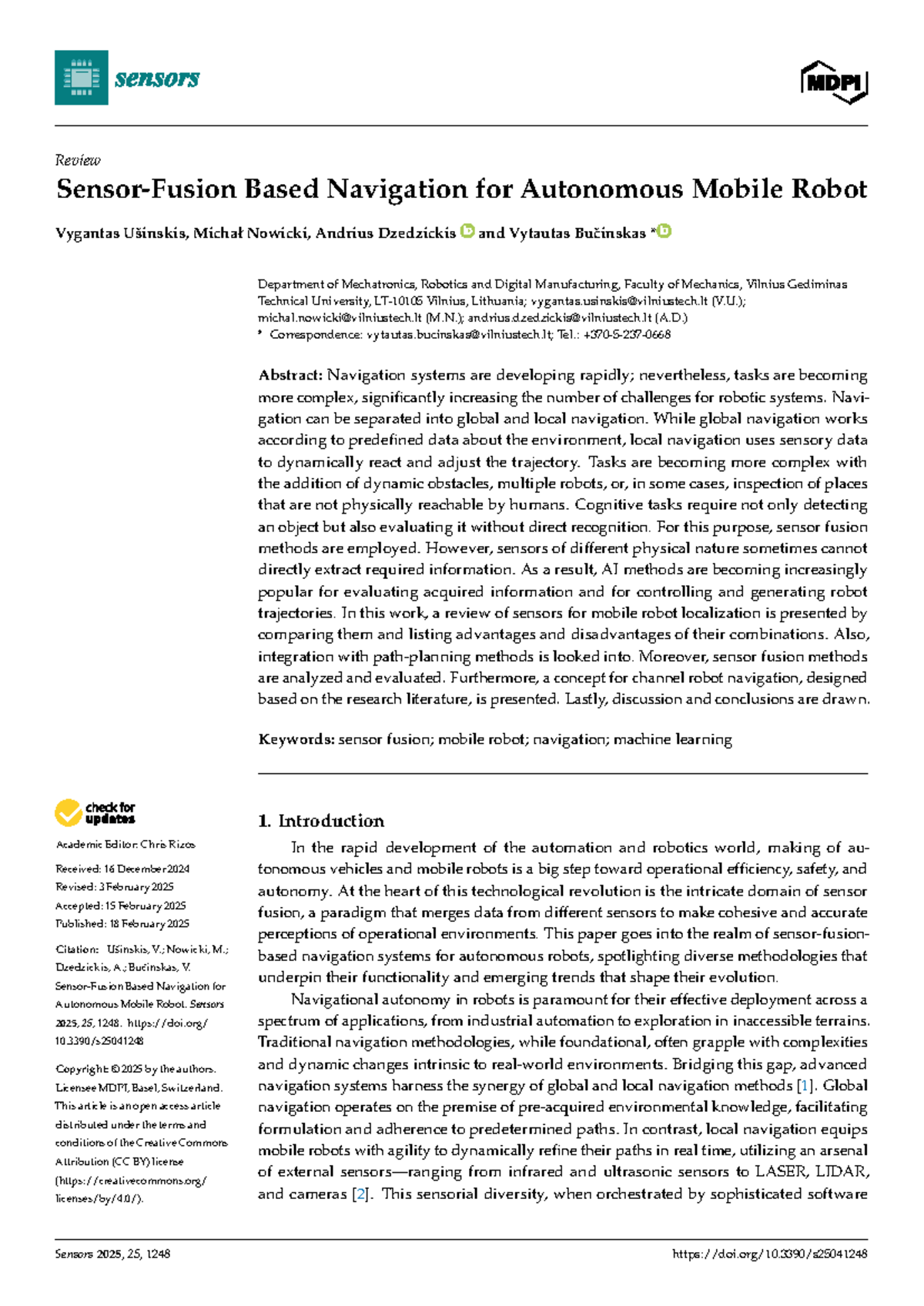 Review of Navigation Systems for Autonomous Mobile Robots (ENGR 2025 ...