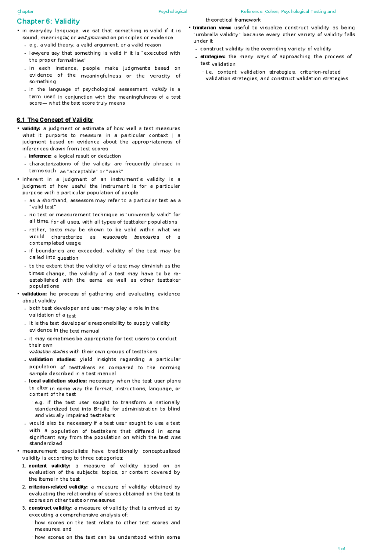 Chapter 6 Psychological Assessment: Understanding Validity in Testing ...