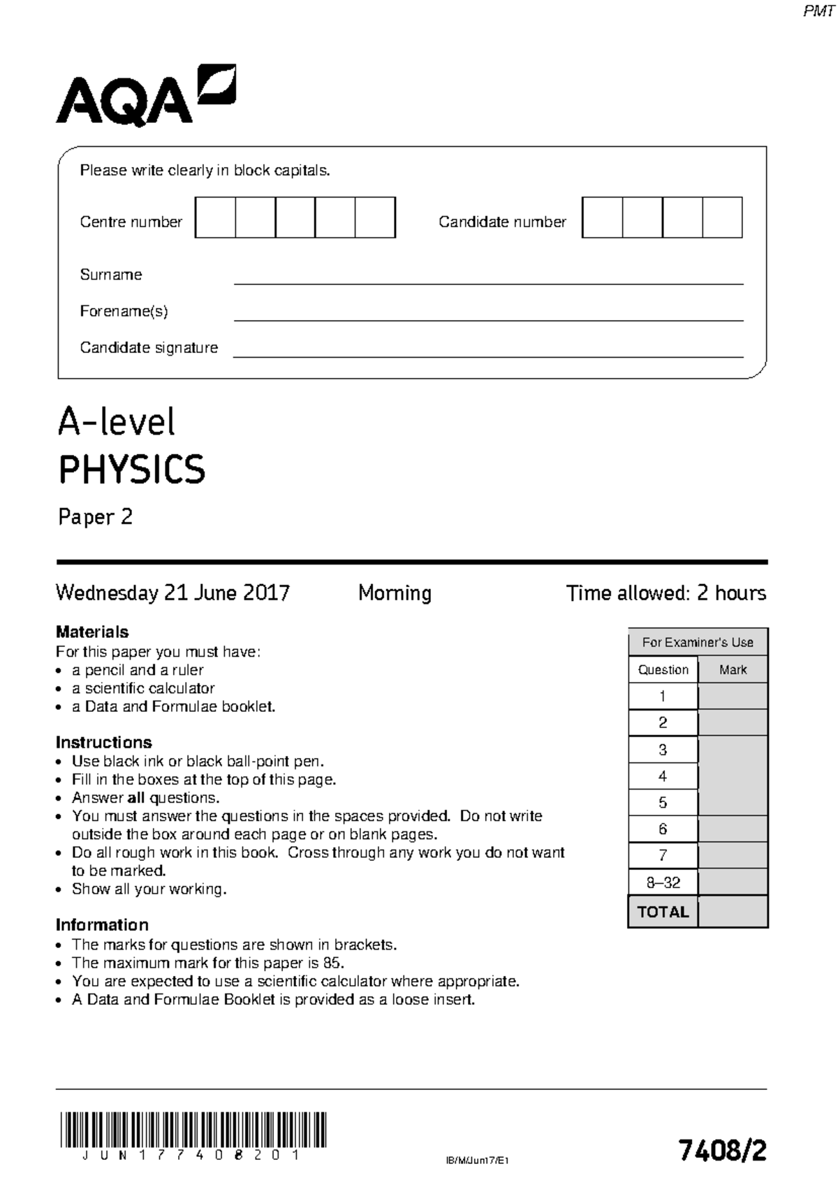 June 2017 Physics Paper 2 - Past Exam Questions - Studocu