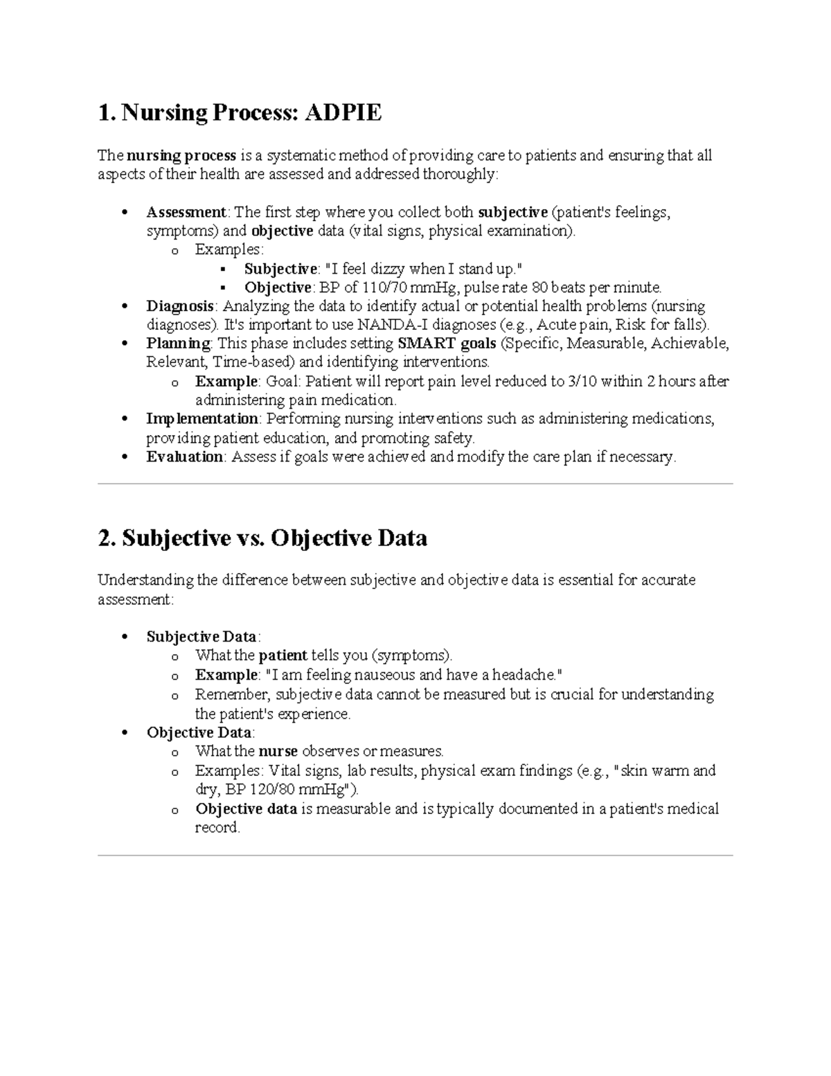 Health Assessment Review: Nursing Process and Data Documentation - Studocu