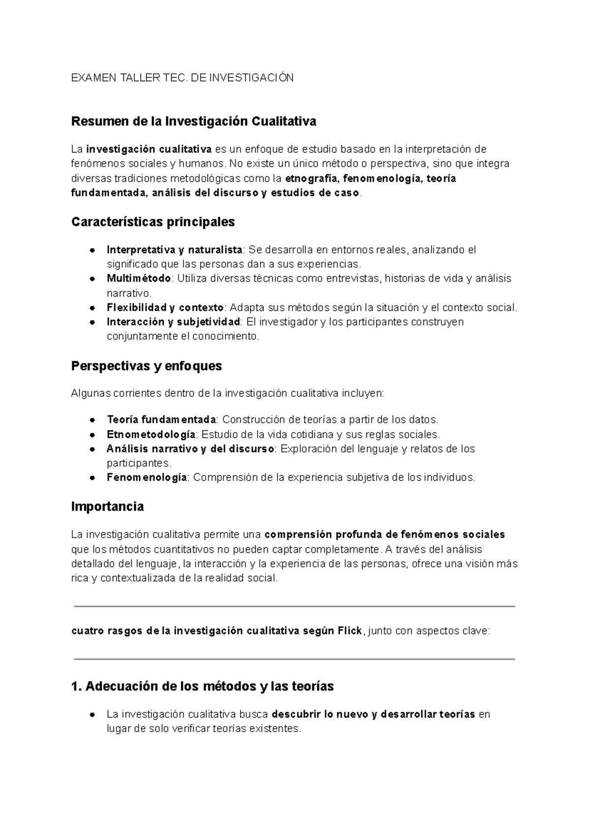 Examen Taller TEC: Resumen de Investigación Cualitativa - Document Preview
