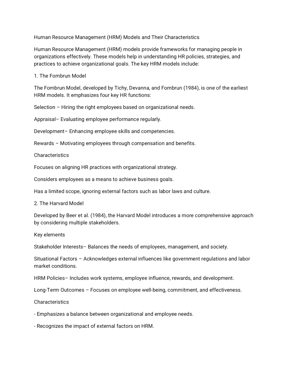 HRM Models & Characteristics: A Comprehensive Overview (HRM 101) - Studocu