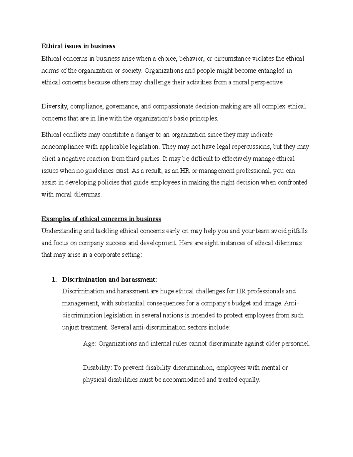 Ethical Issues in Business - Ethical issues in business Ethical ...