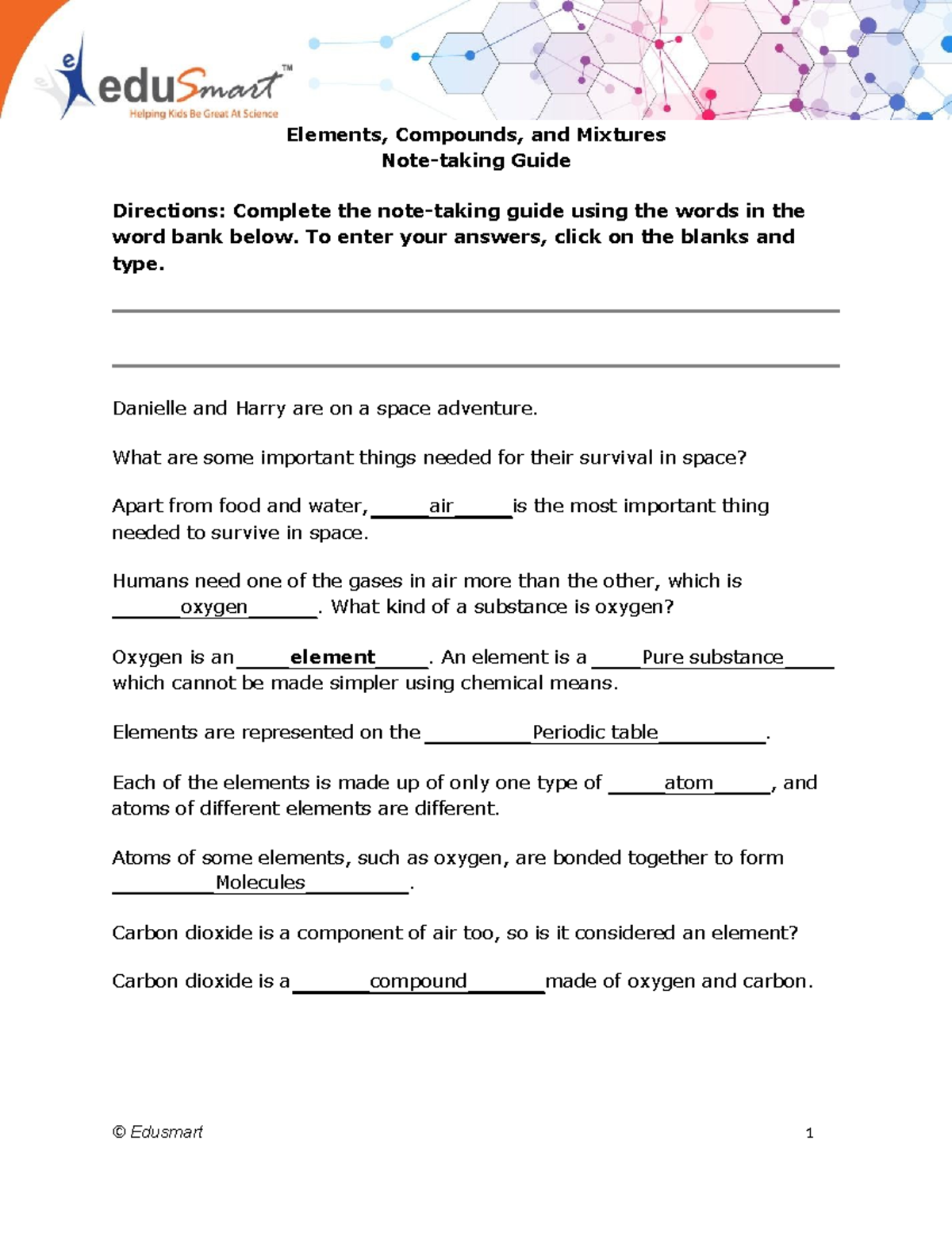 Elements, Compounds, and Mixtures Study Guide (Edusmart) - Studocu
