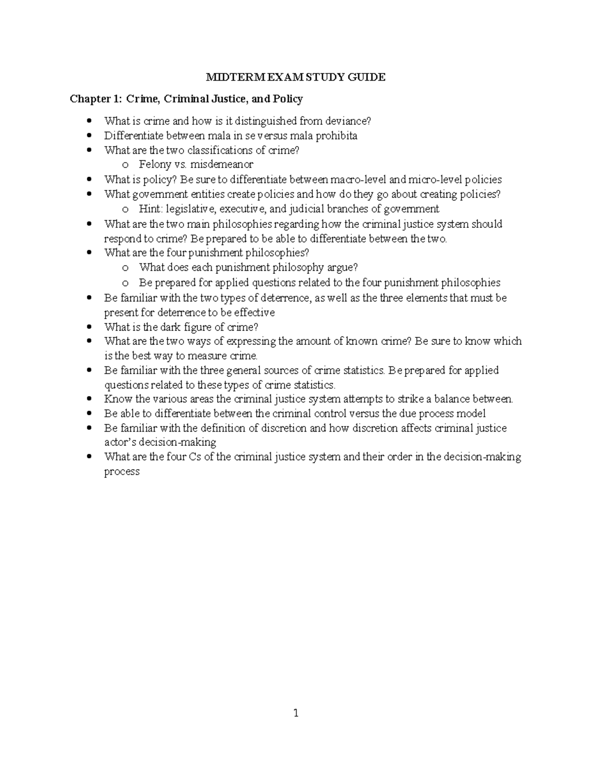 Midterm Exam Study Guide for Criminal Justice (CJ 101) - Studocu