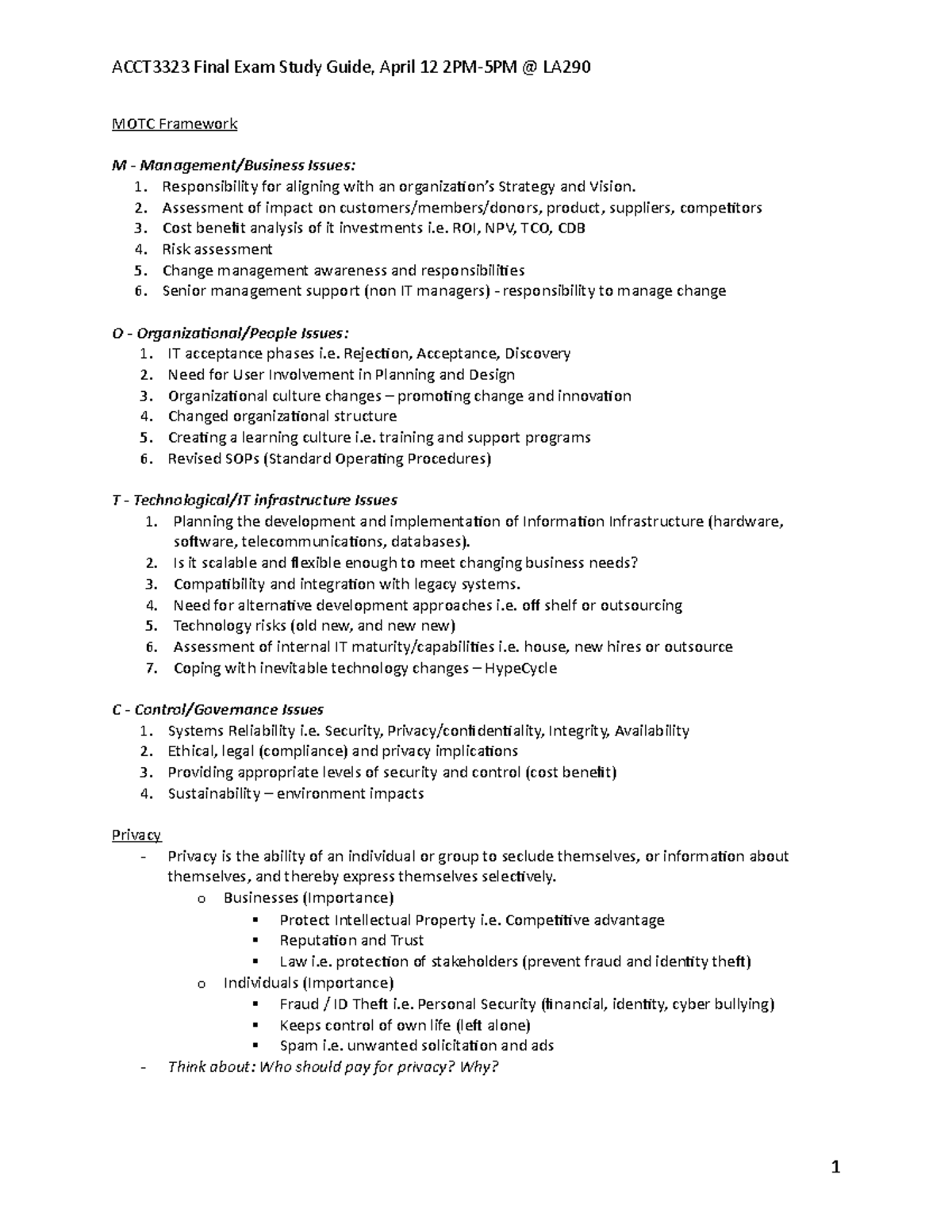 ACCT3323 - Comprehensive Final Exam Study Guide and Key Concepts - Studocu