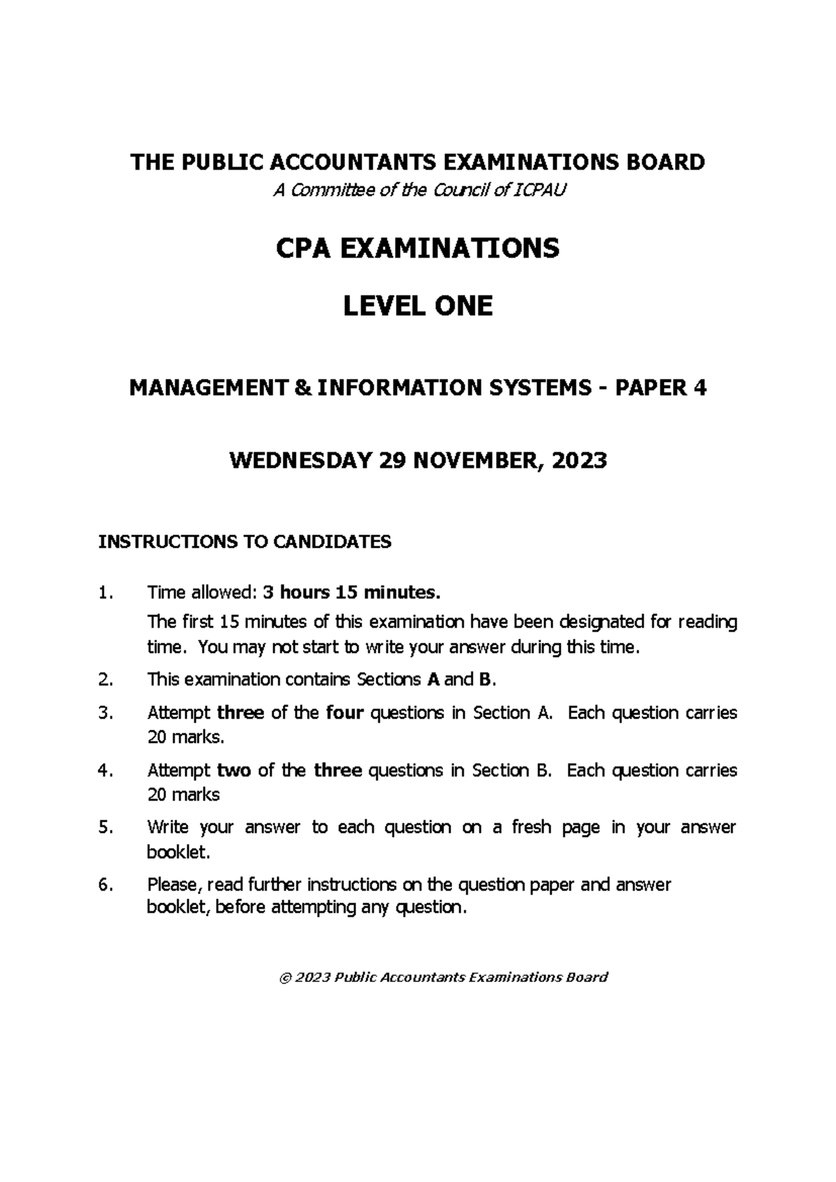 CPA EXAM 2023: Management & Information Systems Paper 4 Guide - Studocu
