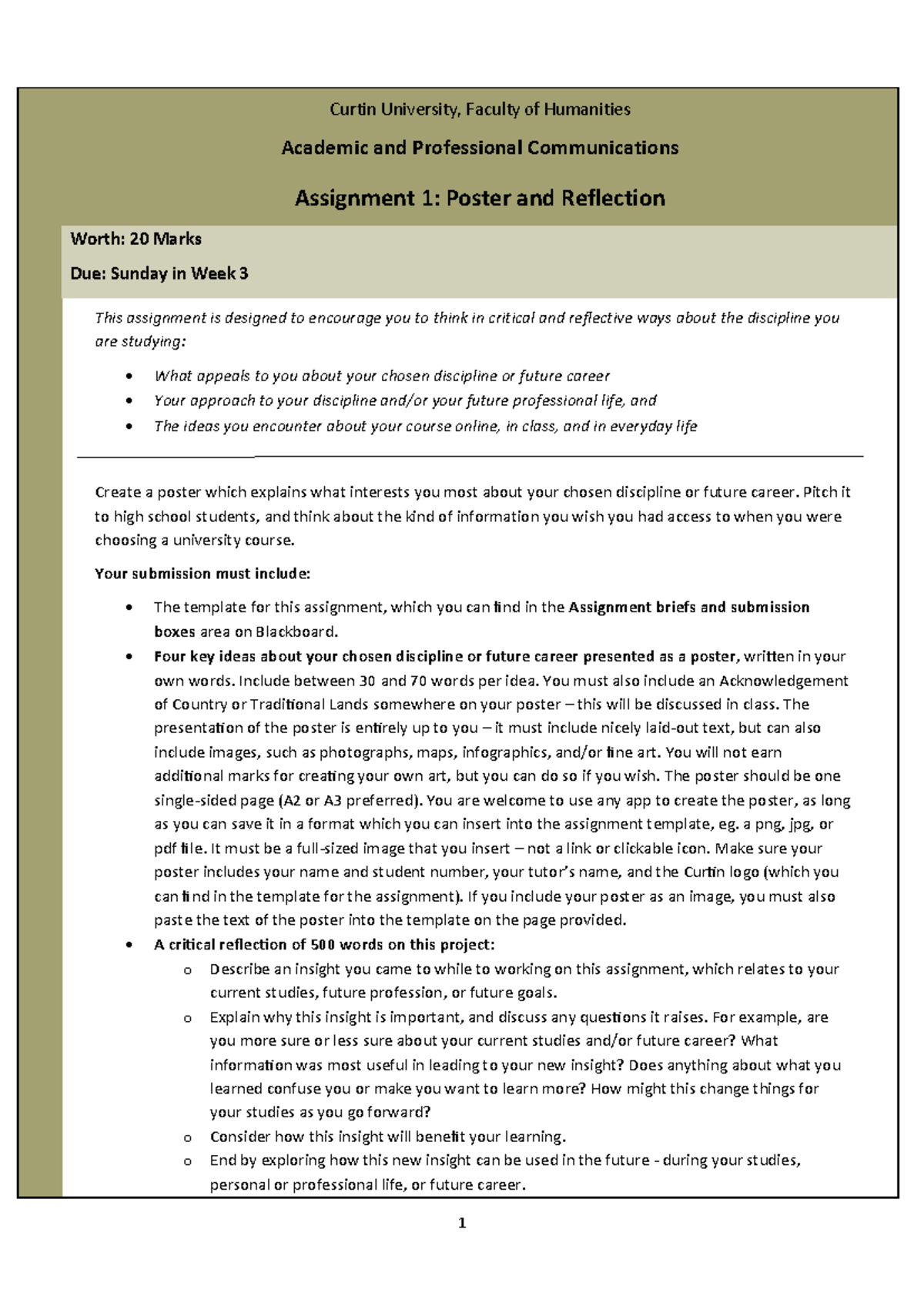 APC OUA Assignment 1: Poster & Reflection on Discipline Interest - Studocu