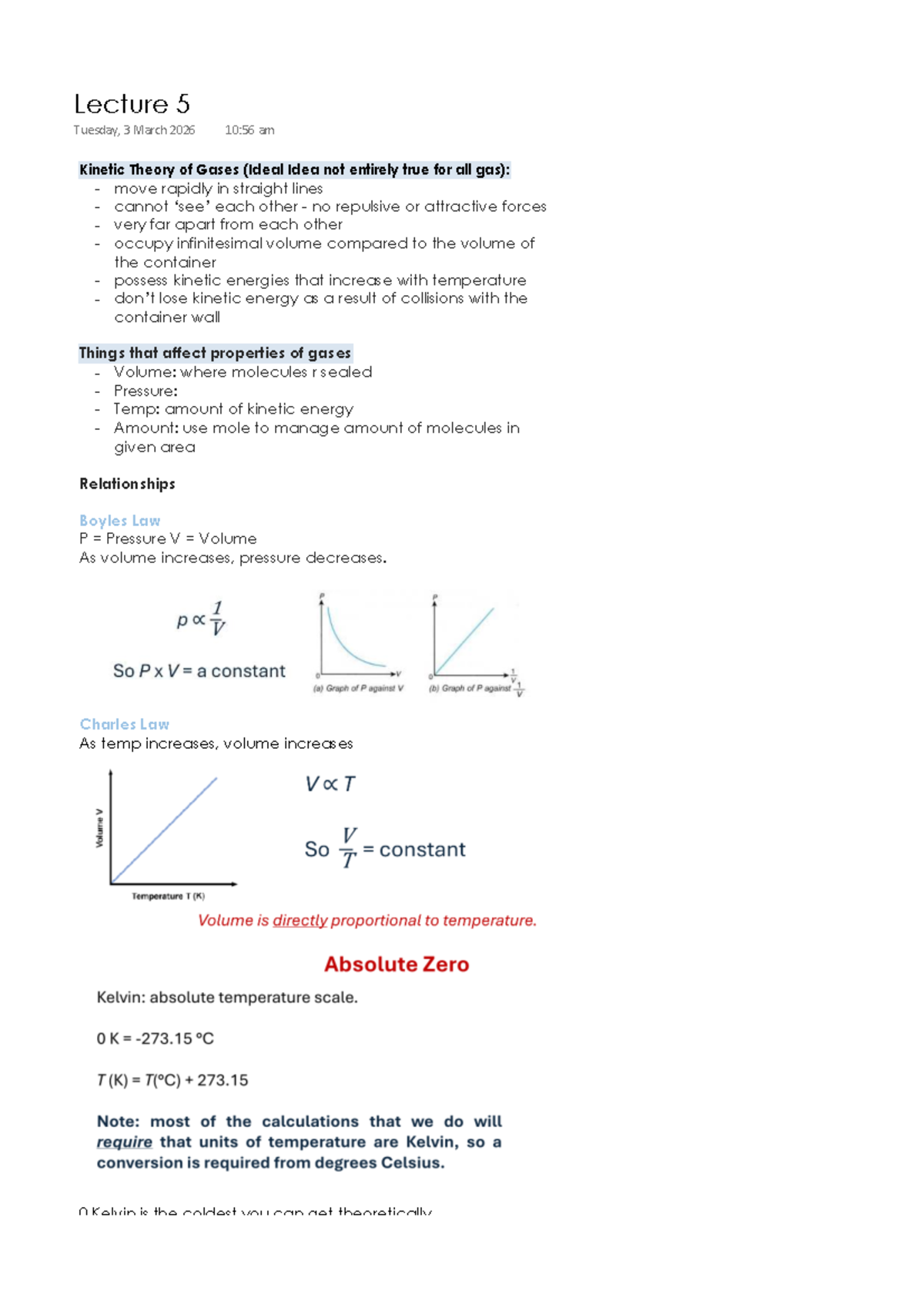 Lecture 5: Kinetic Theory of Gases - Key Concepts and Laws - Studocu