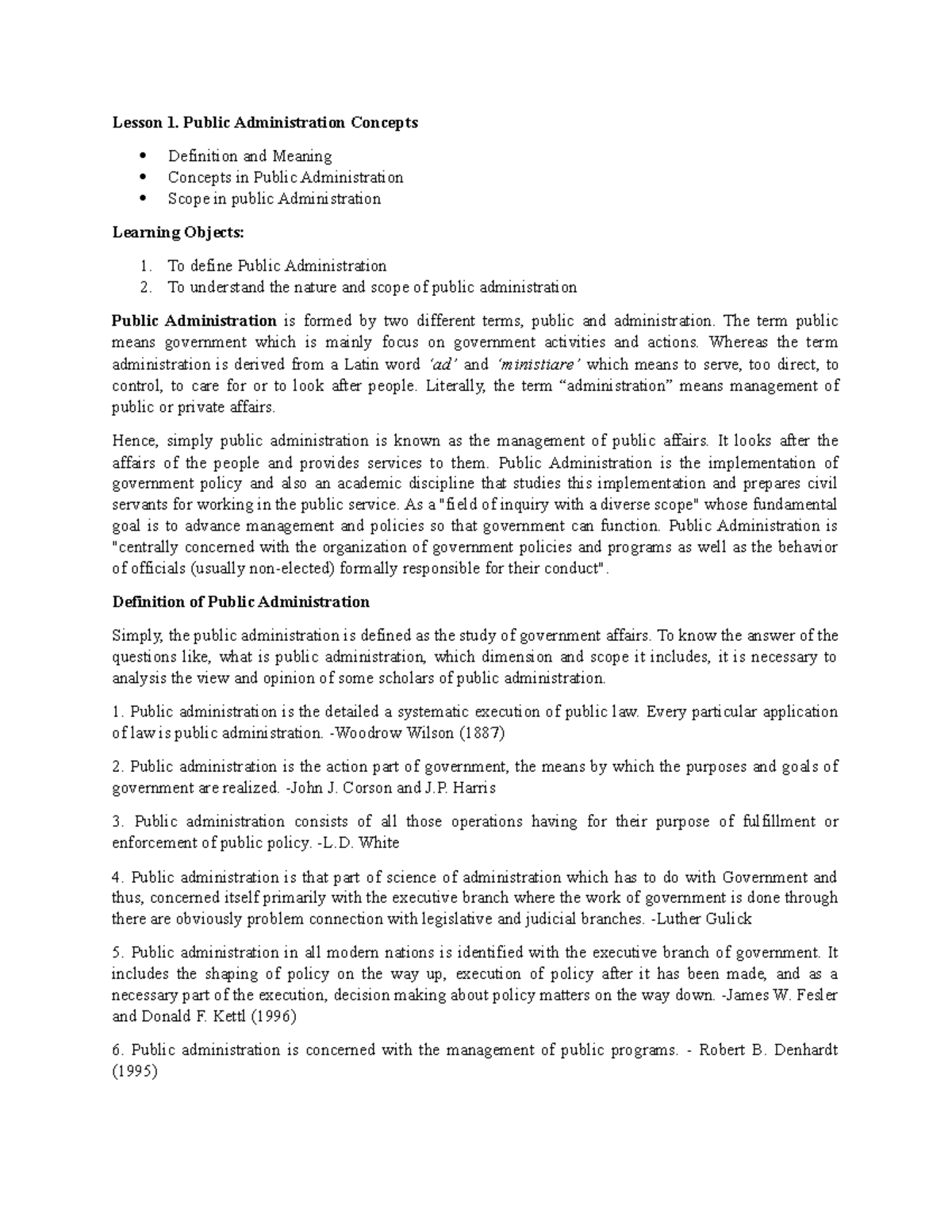 Lesson 1: Key Concepts in Public Administration (PA 101) - Studocu