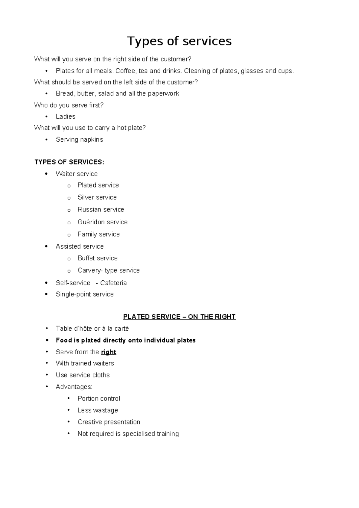Types of Service Summarized - ENG (Bedieningswyses opsomming) - Studocu