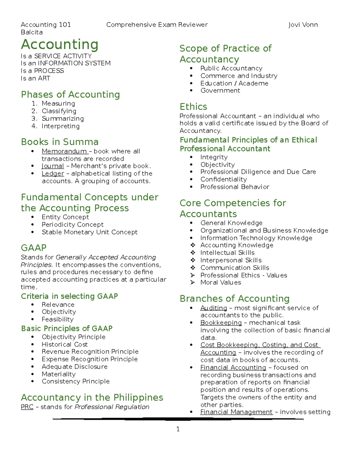 Accounting 101 Comprehensive Exam Study Guide: Key Concepts ...