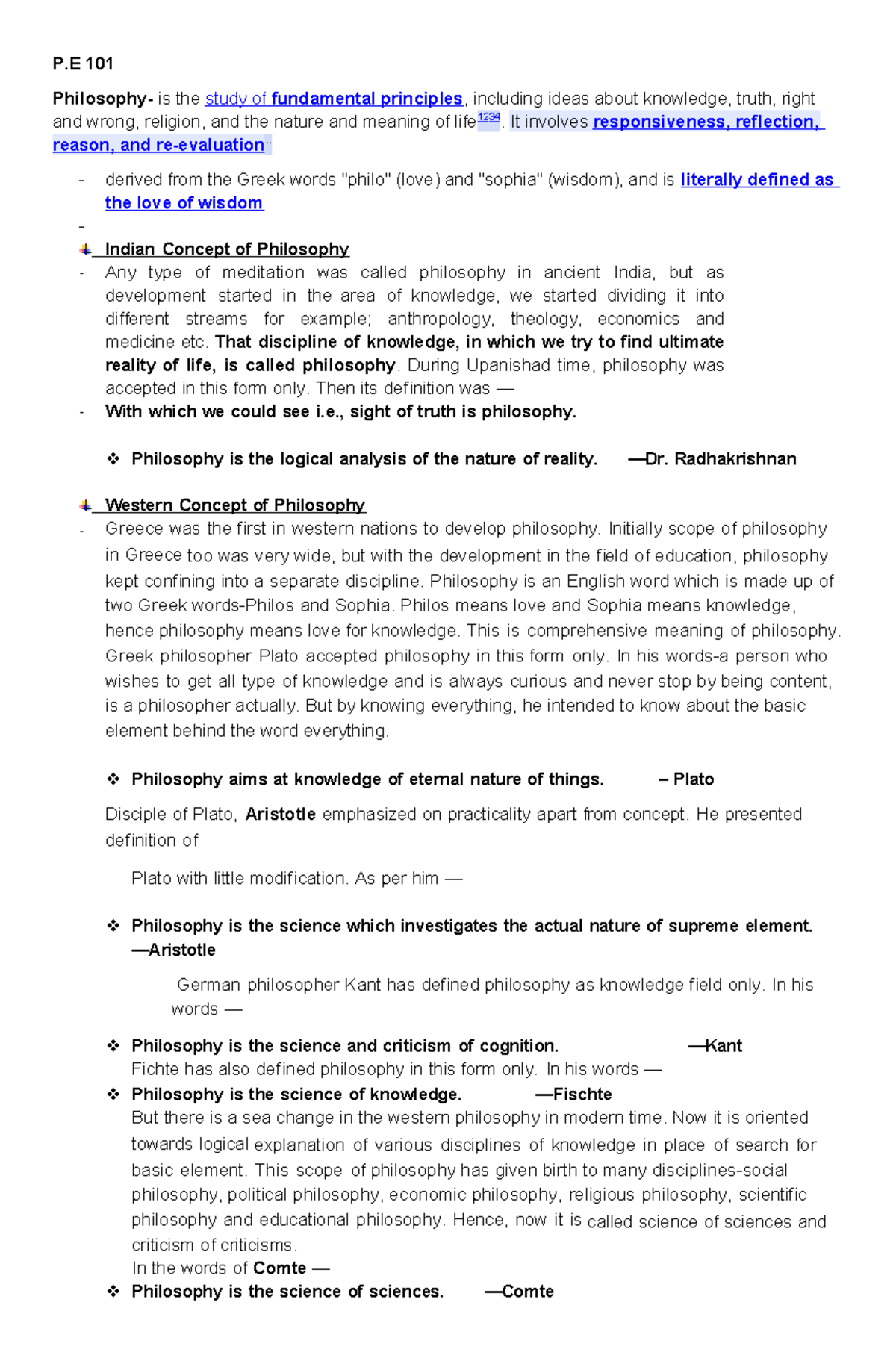 P.E 101 Final - thankyouuu \ - P 101 Philosophy- is the study of ...
