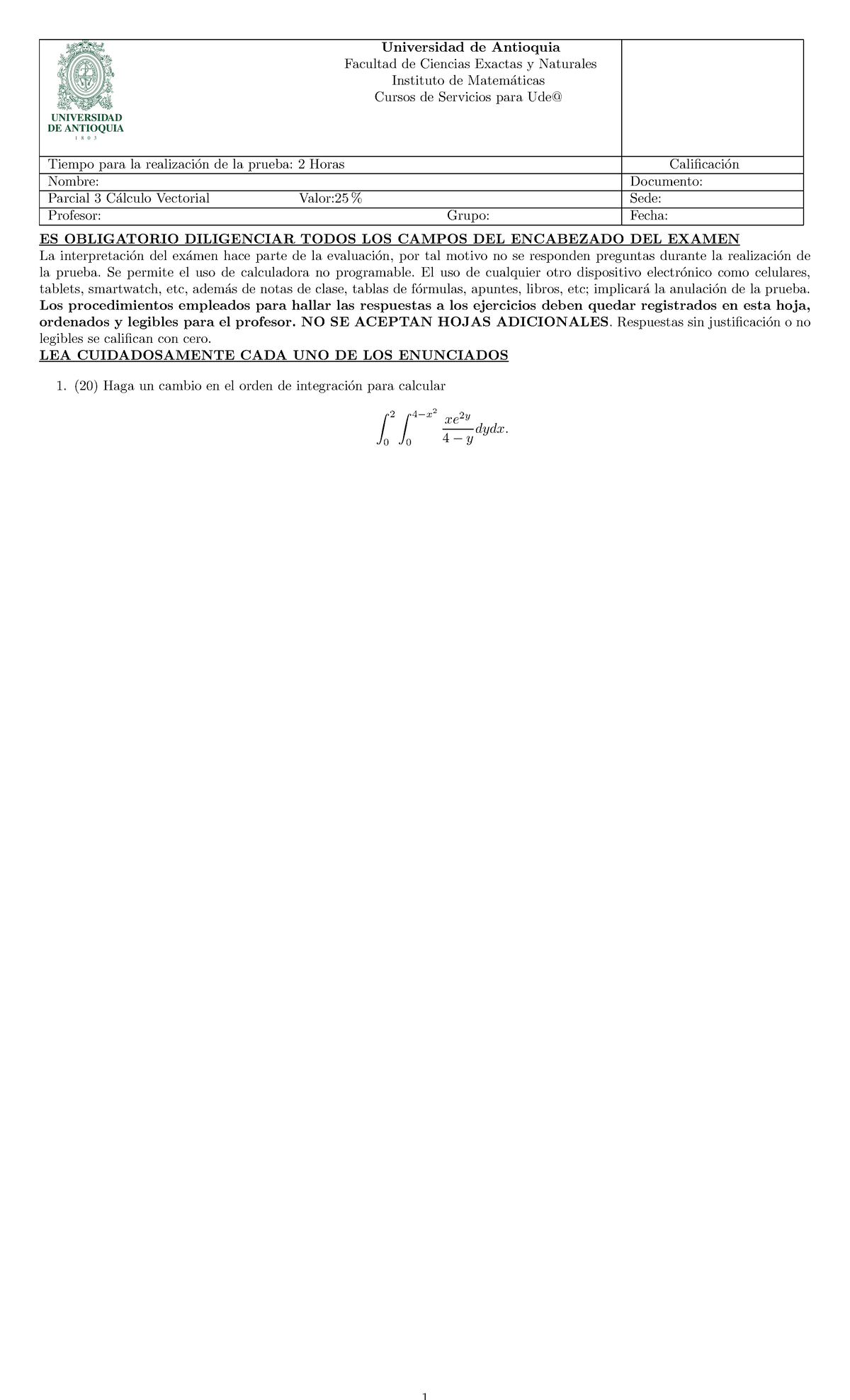 Simulacro Parcial 3 - Cálculo Vectorial (Cálculo Vectorial Ude@) - Document Preview