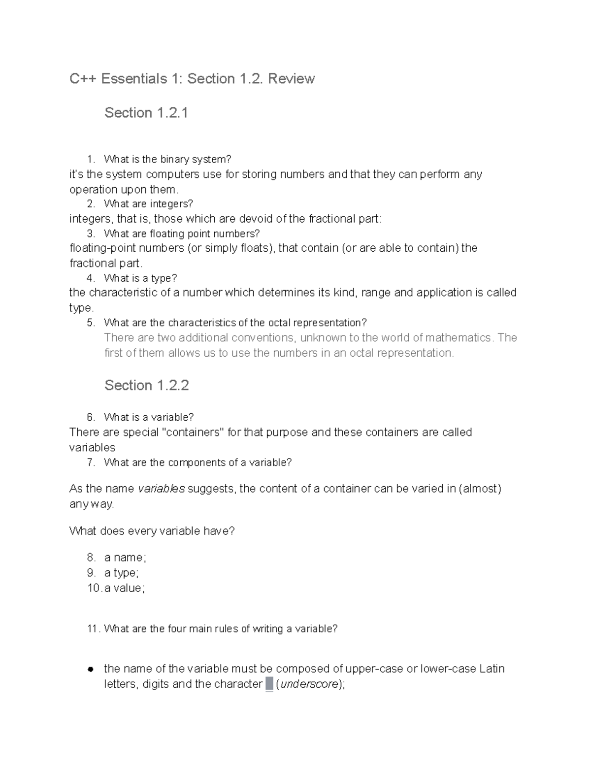 C++ Essentials 1: Section 1.2 Review Homework Notes on Data Types - Studocu