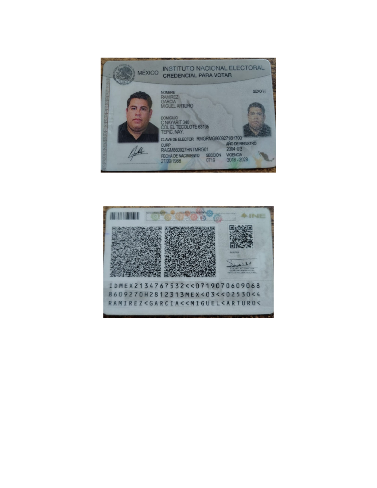 Credencial para Votar - INE de Miguel Arturo Ramírez García - Document Preview