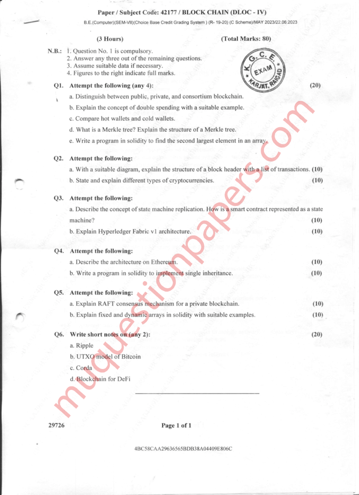 Blockchain Exam Questions & Guide - 42177 (3 Hours, 80 Marks) - Studocu