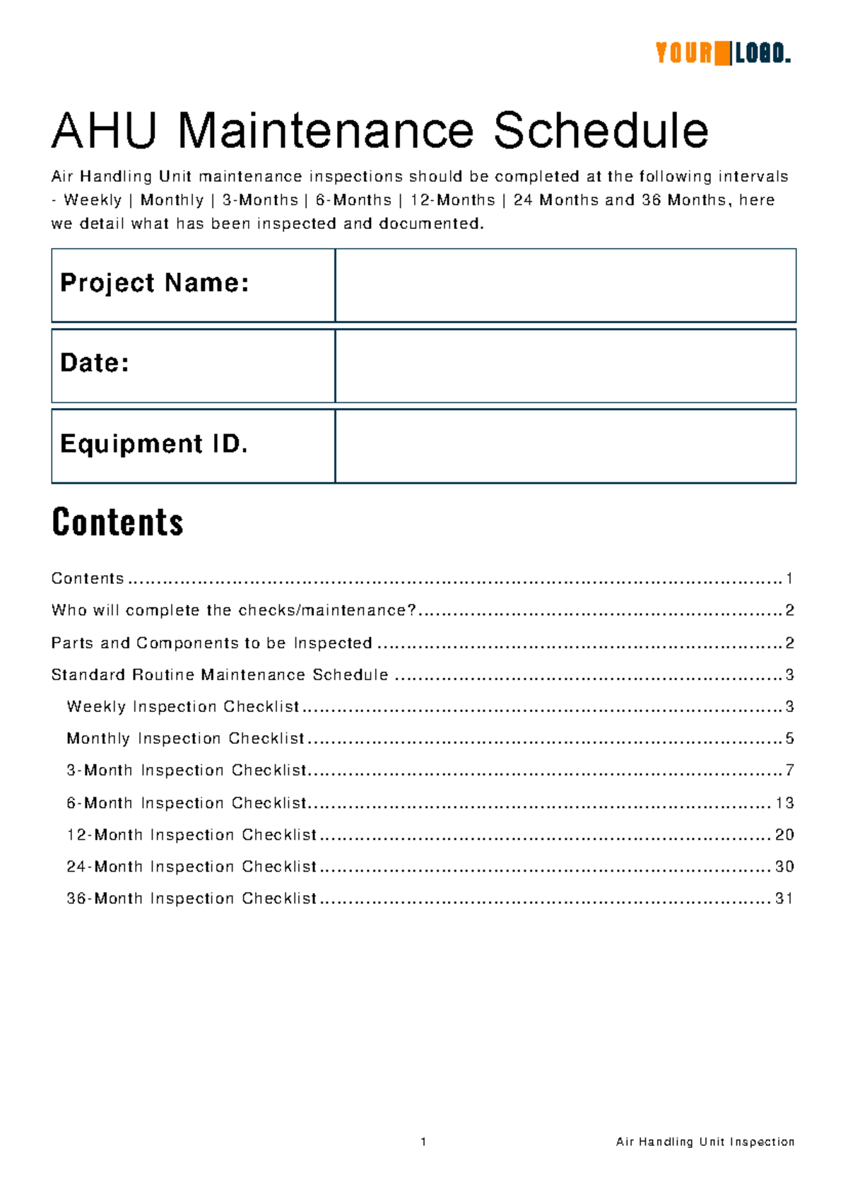117 AHU Maintenance Inspection Schedule: Routine Checklists ...