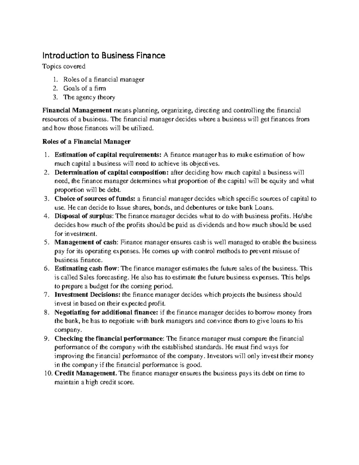 BUS 101: Introduction to Business Finance - Key Concepts and Roles ...