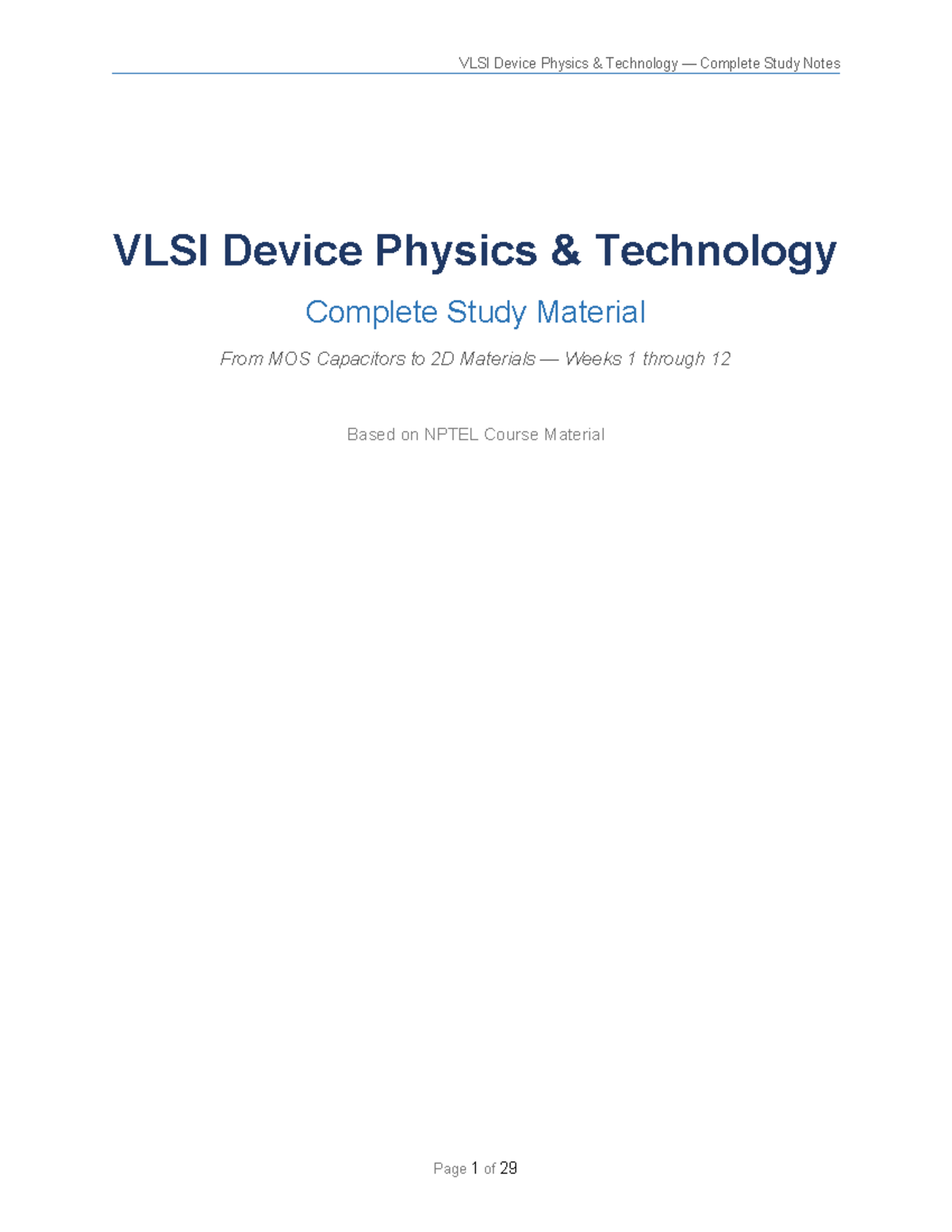 VLSI Device Physics Technology Study Notes: Weeks 1-12 Overview - Studocu
