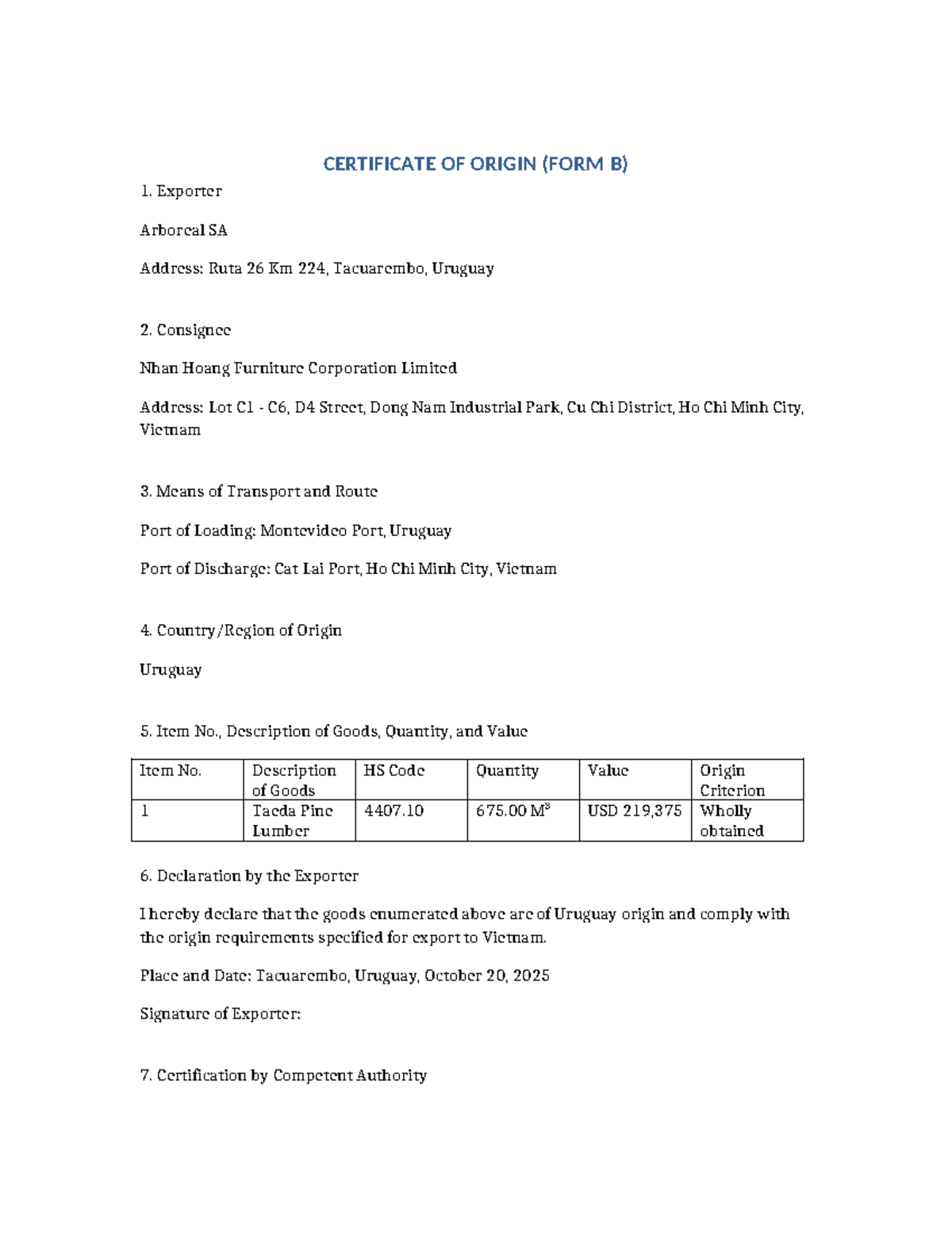 Certificate of Origin Form B - CERTIFICATE OF ORIGIN (FORM B) 1 ...
