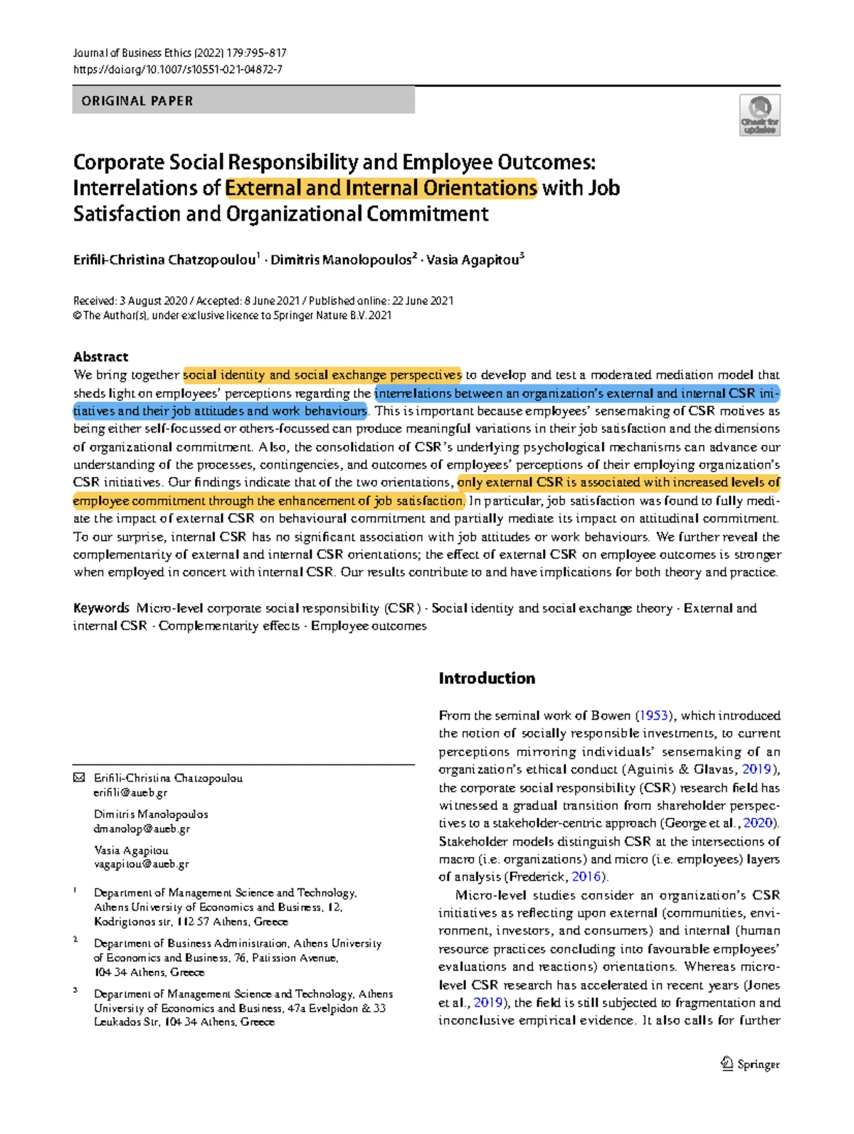 Do CSR Activities Enhance OCB? Examining Affective Commitment & Job ...