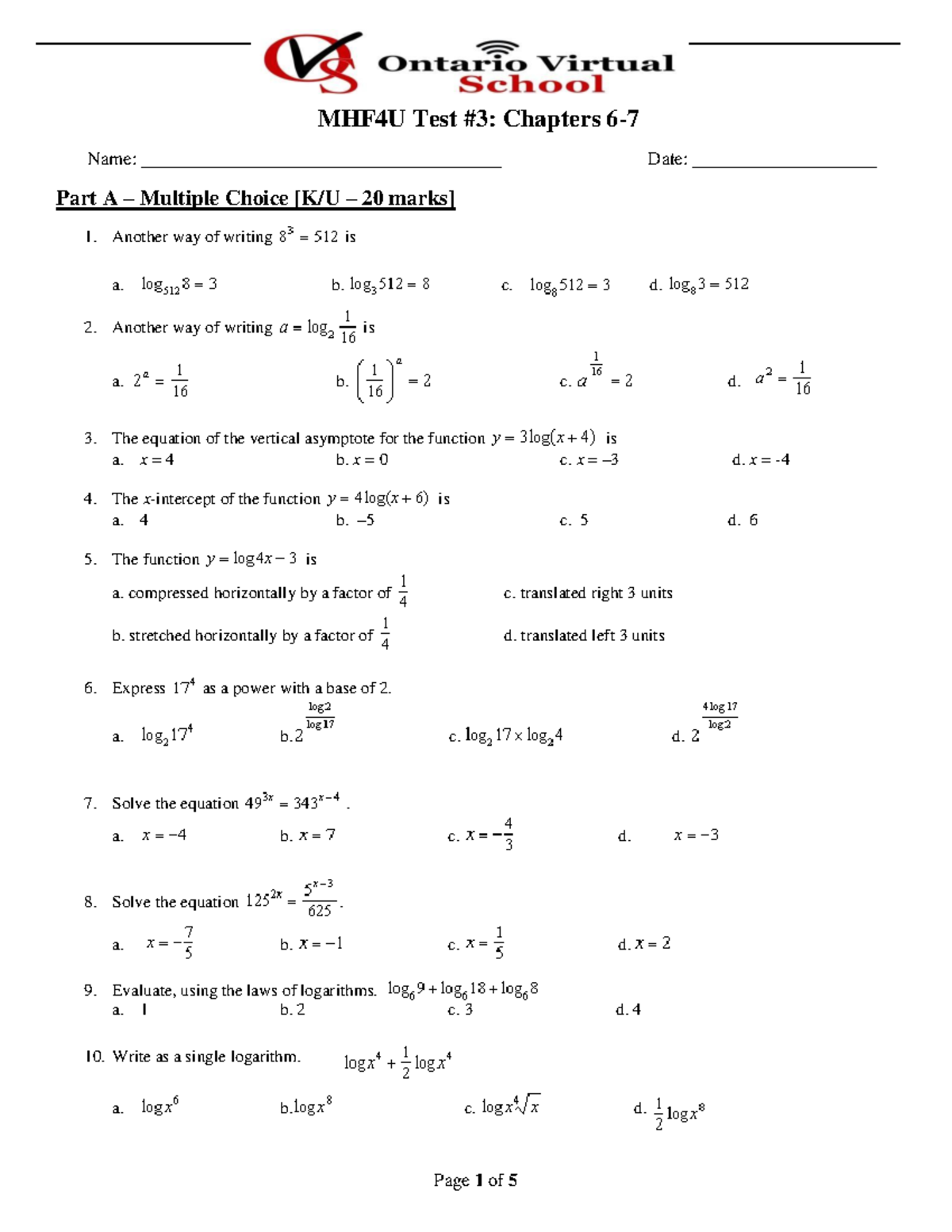 1705586332-OVS MHF4U T3e - MHF4U Test #3: Chapters 6 - 7 Name: Part A ...