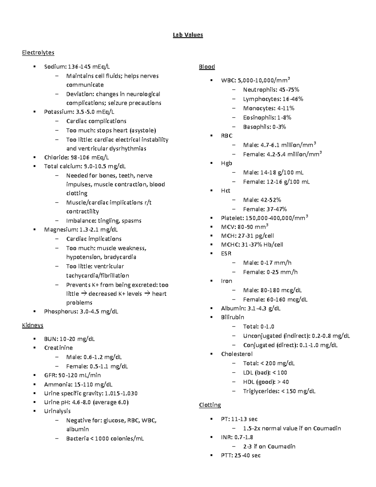 ATIlabvaluesstudyguide PDF-1 pharm - Lab Values Electrolytes Sodium ...