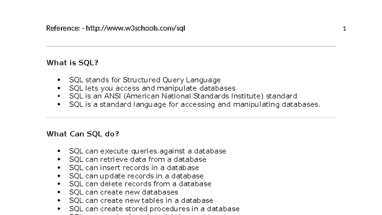 SQL Quick Reference: DBMS Lecture Notes on Structured Query Language ...