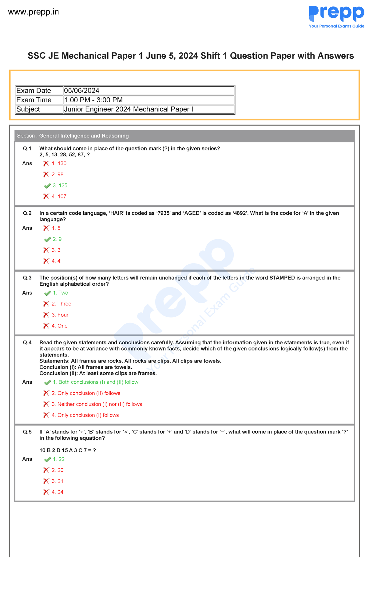 SSC JE Mechanical Paper 1 June 5 2024 Shift 2 Question Paper with ...