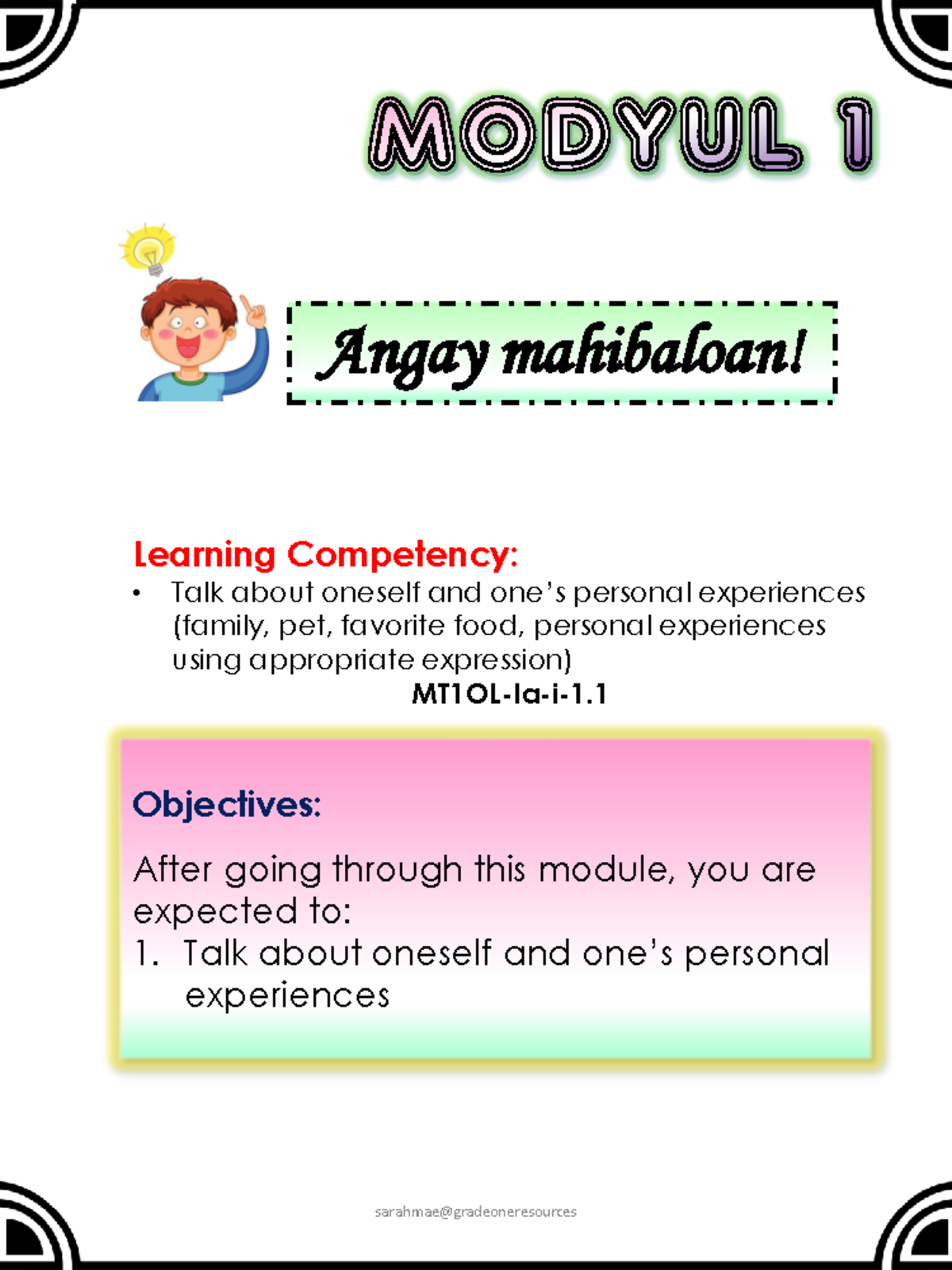 MTB Learning Module 1: Week 1 - Talking About Personal Experiences ...