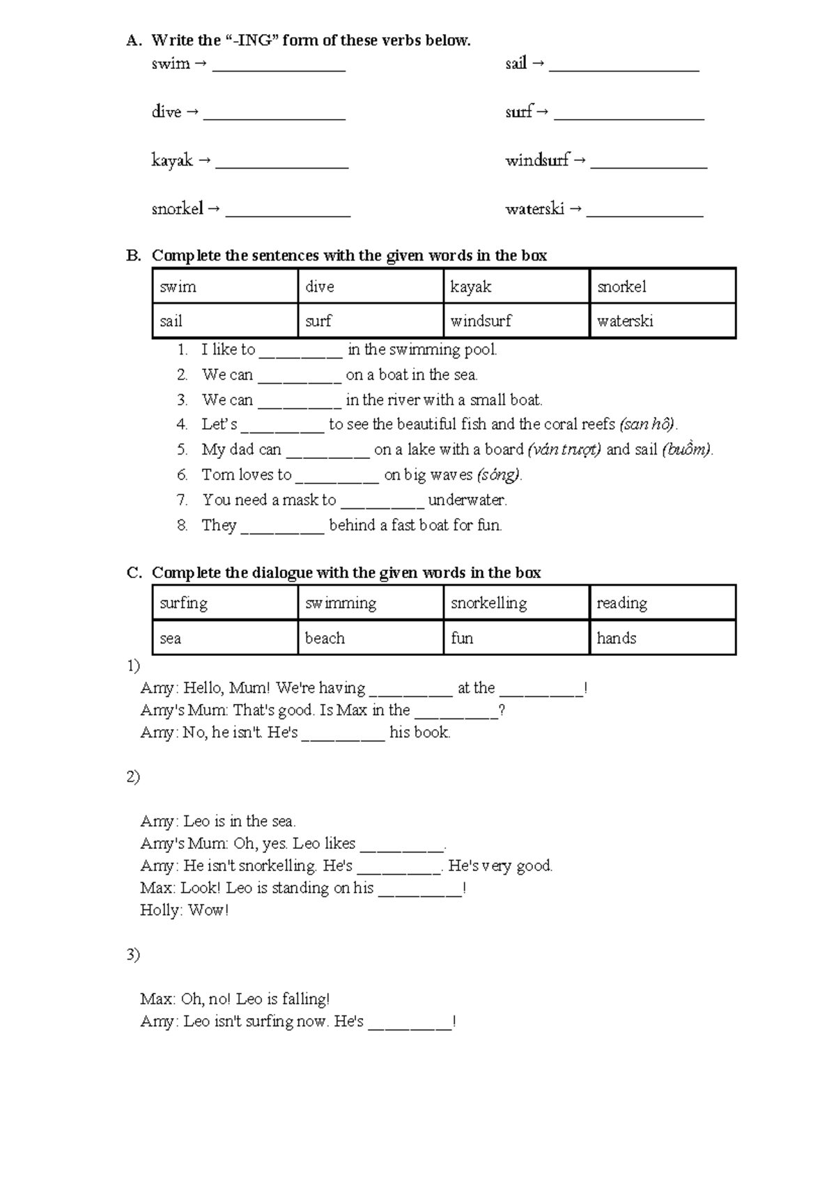 Friends 3C Minitest 9 - Verb Practice and Dialogue Completion - Studocu